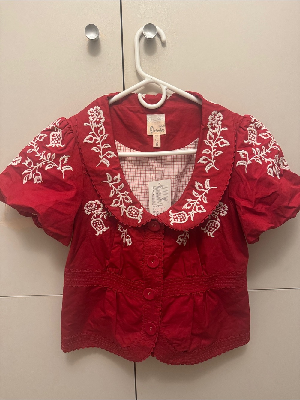Anthropologie Elevenses Red Embroidered Blouse - 6 but fits like a 4 NWT